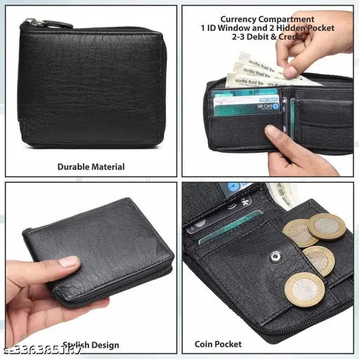 Fashion Link Zipper Leather Wallet Money Clipper Card Holder for Men's with Box (Black) Color