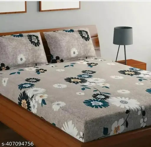 Glace-Cotton Bedsheet For Double Bed With 2 Pillow Covers