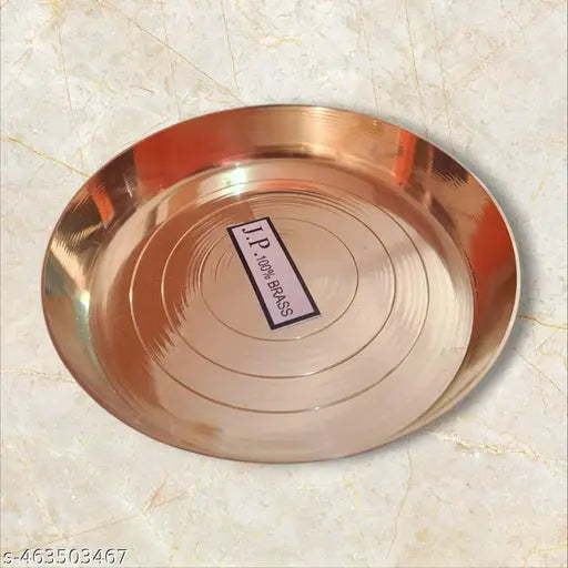 Srimaa Ventures Brass Handcrafted Pooja Thali Traditional Designed Pital Bhog Plate for Home, Office, Temple