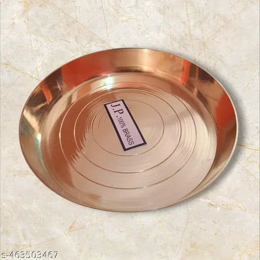 Srimaa Ventures Brass Handcrafted Pooja Thali Traditional Designed Pital Bhog Plate for Home, Office, Temple