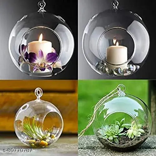 Yug Glass Hanging Tea Light Candle Holder, Crystal Glass Hanging Planters for Indoor and Outdoor Decoration, Set of 4
