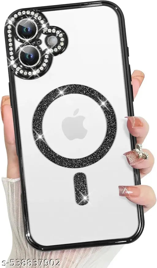 Rakulo Store Clear Magnetic Diamonds Glitter Case for iPhone 16 Plus Case with Full Camera Protection Rhinestone Luxury Plating Bling Transparent Shockproof for Magsaf Women Girls Cute Phone Case (Black)