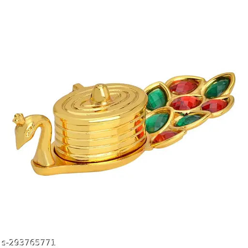 PAYSTORE Roli Chandan Peacock Kumkum Box, Pooja Haldi Kumkum Holder, Plate, Design Kumkum Box for Puja Ethnic Metal Holder,Engagement,Tilak Decorative Boxes