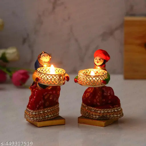 Dreamica Pack Of 10 Rangoli Powder with Stencils , Couple Tealight Candle Holder And Tool Kit