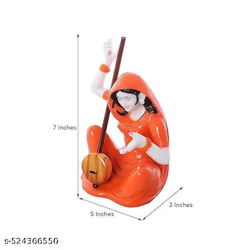 DAY CREATION Meerabai Idol Playing Musical Instrument Showpiece Polyresin Statue (12.5 cm x 7.5 cm x 17.5 cm_Orange)