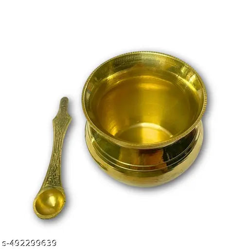 ELITETOUCH Brass Punch Patra/ brass loti (golden) Brass lota and Spoon