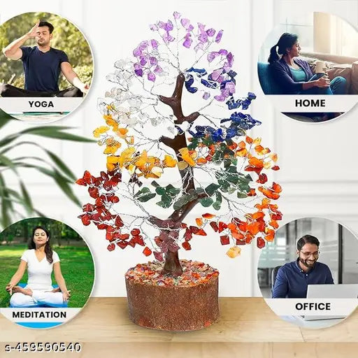 Chakra Tree of Life - Crystal Tree for Positive Energy, Feng Shui Tree, Home Decor - 7 Chakra Tree, Crystal Decor - Meditation Decor Luck Figurine, Wealth Prosperity,