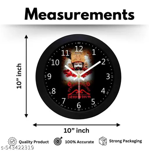 Khatu Shyam Ji Wall Clock – Spiritual Round Plastic Decorative Clock for Home Temple Office – Silent Battery Operated God Photo Clock |Decorative Timepiece Made in India | Modern 12-Inch Round Black wooden Wall Clock with Silent Sweep Movement - Perfect f