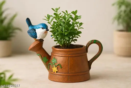 Kettle Shape Resin Planter with Bird | Unique Pot for Home & Balcony Décor