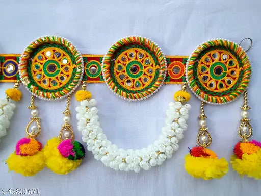 PREETENCY: -Jaipuri Mery Gold Ring Door Hanging Toran-Traditional Bandanwan Main Door Toran,Hanging Toram for Home Decoration,Handmade Diwali Decoration Door Hanging for Home Door,Puja Room Toran(Multi Color)