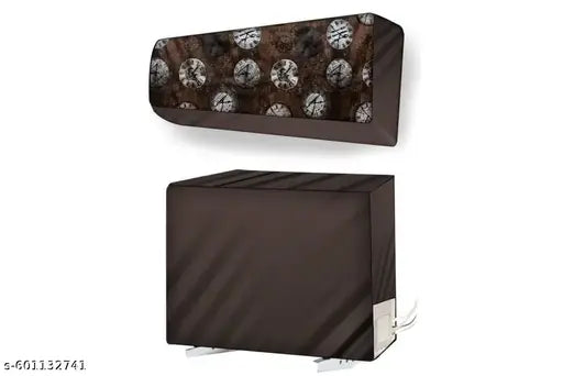 MEESHFLIP Split AC Cover Set, Waterproof Indoor and Outdoor Unit Protection, Digital Print Design, 1.5 Ton, Brown with Clock Design