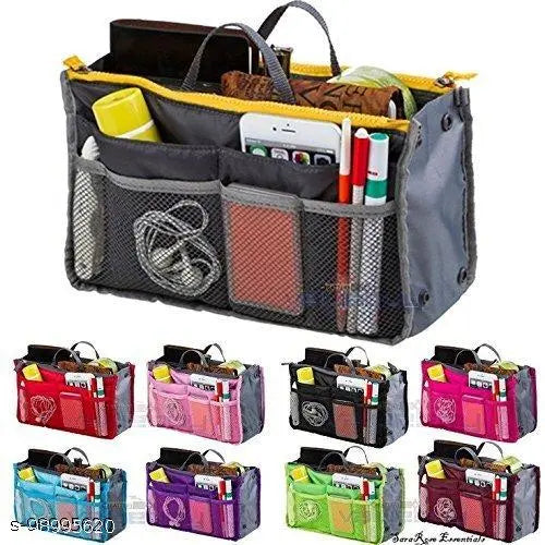 GIANT IMPEX Women's Multifunction  13 Compartments Makeup Organizer  Pouch Multiple Pocket Nylon Cosmetic Travel Accessories  Handbag ( Black)
