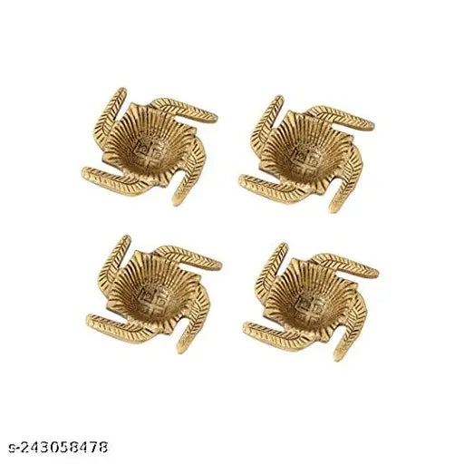 Diya in Metal Swastik Shape Antique Golden Finish (Design-8), Set of 4 Pc