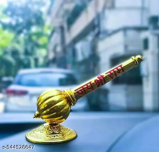 RBHKJ Bajrang Bali Hanuman Gada with Round Stand For Car Dashboard - Metal Gada Pooja Temple or Gifting Home Decoration & Office Decoation