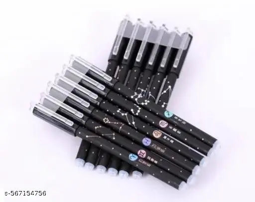 6 PIECE Erasable Constellation Star Galaxyy Printed Zodiac Gel Pens 0.5mm | Gel Blue Ink Pen Office School Stationary Supplies | Play Sudoku | Back Tip Is Eraser | Cheating Pen