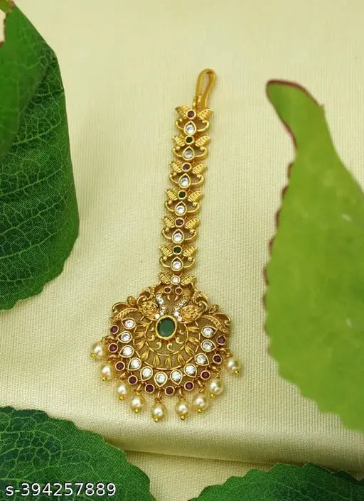 Bridal Maang Tikka for Women | Traditional Mangtika in Brass | Wedding Tikka for Women | Ethnic Maang Tikka Jewellery | PINAK Earrings