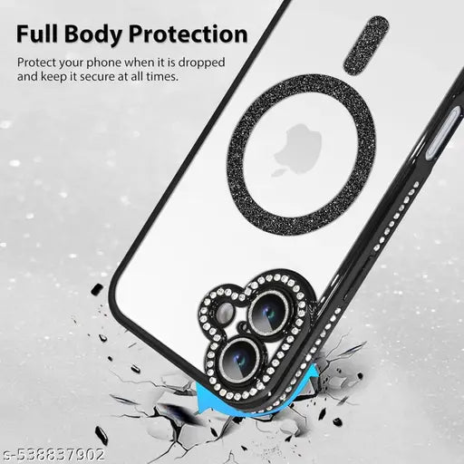 Rakulo Store Clear Magnetic Diamonds Glitter Case for iPhone 16 Plus Case with Full Camera Protection Rhinestone Luxury Plating Bling Transparent Shockproof for Magsaf Women Girls Cute Phone Case (Black)
