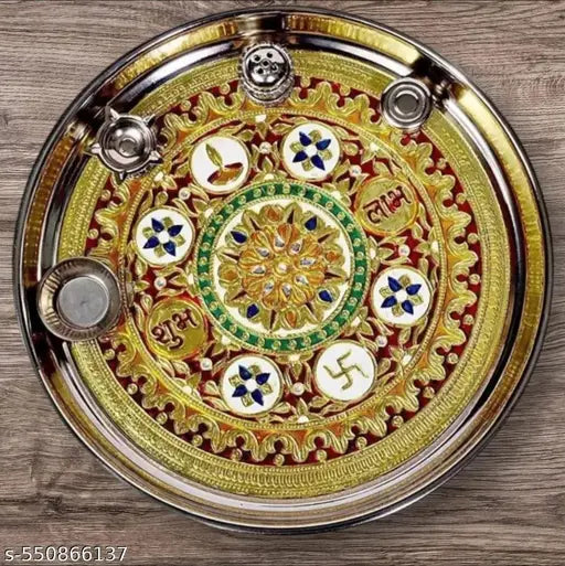 rbm Meena Pooja Thali (pooja plate, katori, agarbatti stand, diya, dhoop batti) In Pack Of 1 Silver  (Multicolor)
