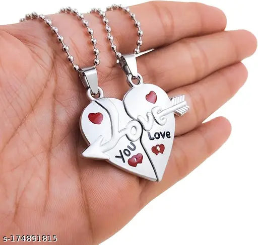 Couple Heart Lockets | Silver Couple Heart Chains | Couple Pendants | Fashionable Heart Lockets for him and her| Arrow Heart Lockets