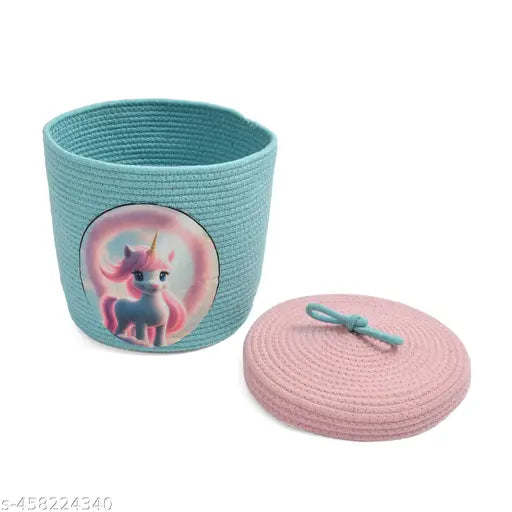 HomewayTex 100% Braided Base Kids basket Size :- 25x25x25 CMS  OR  10x10x10 INCH  ( Pack of  1)  Colour :-Aqua