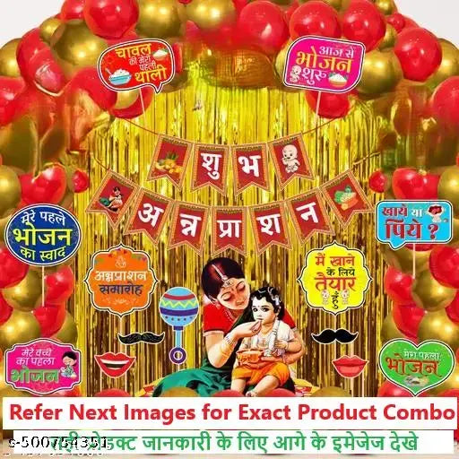 Annaprasanam Photo Booth Props with Annaprasanam Paper Bunting Paper Banner Hindi Font Shubh Annaprashan/Rice Ceremony Decorations Items/Rice Ceremony Props (Pack of 41)