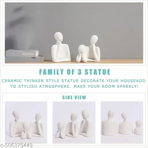 Avon Couple Family Statue | Resine Thinker Sculpture | Home Decor Items for Living Room Show Piece | Table Artifact | (White | Set of 3) Antique piece