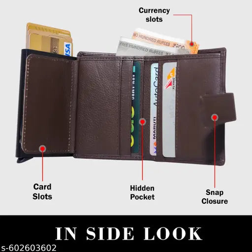 WALLET STREET 100% Genuine Leather RFID Protected Unisex POP UP Card Holder with Aluminium Case – Slim Wallet with 10 Card Slots for Men & Women