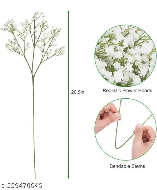 NN Globe Artificial White Wild Flower Artificial Flower (21 inch, Pack of 3,Flower Bunch)