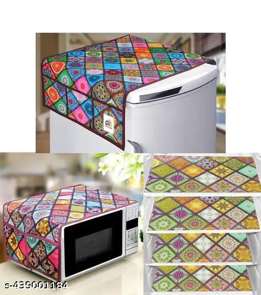 Crosmo 1 Pc Microwave/Oven Top Cover + 1 Pc Fridge/Refrigerator Top Cover + 4 Fridge Mate