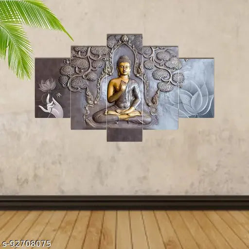 Set Of 5 Lord Buddha Wall Painting With Frame For Home Decoration , Living Room Office , Hotel (76 X 45 CM ) Multicolor , Theme : Religious