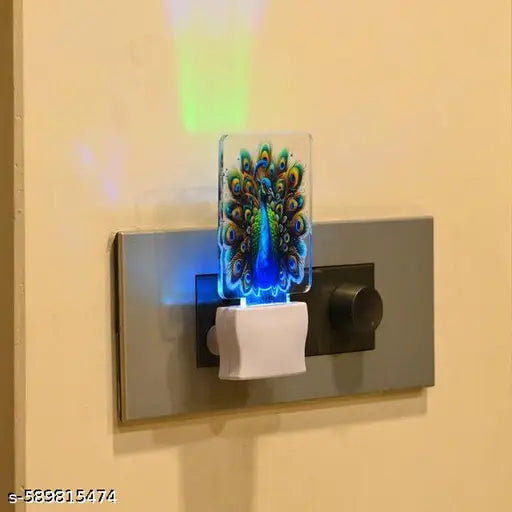 1st Time LED Peacock Night Lamp | MultiColour Plug-in Decorative Light for Bedroom, Living Room & Temple | Beautiful Glowing Acrylic Night Light, 7 X 5.5 X 12 Cm, MultiColour