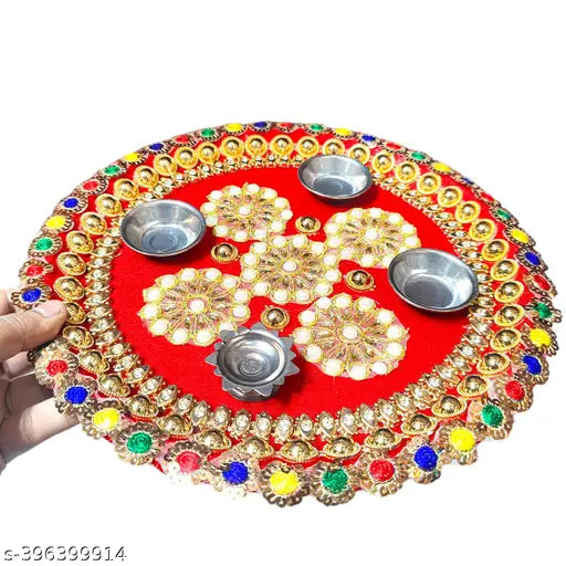 Handmade Decorative Pooja Thali, Puja Plate, Karwachauth Thali Set | Diwali Gift Items | Decorative Items for Pooja | Aarti Thali Decorative