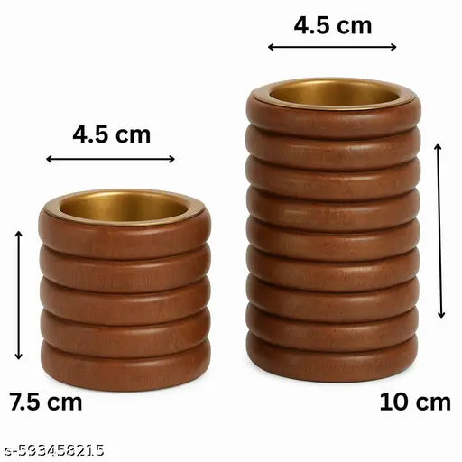 Handcrafted Wooden Spring Tealight Candle Holder – Natural Teak Finish | Set of 2 Holders + 4 Tealight Candles (2 Premium + 2 Complimentary) | Home Décor, Meditation, Spiritual, Wedding & Festive Gifting