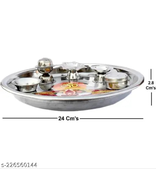 Heavy Steel Pooja thali with Deepa Agarbatti Stand Roli, Chawal Steel  (1 Pieces, Steel)