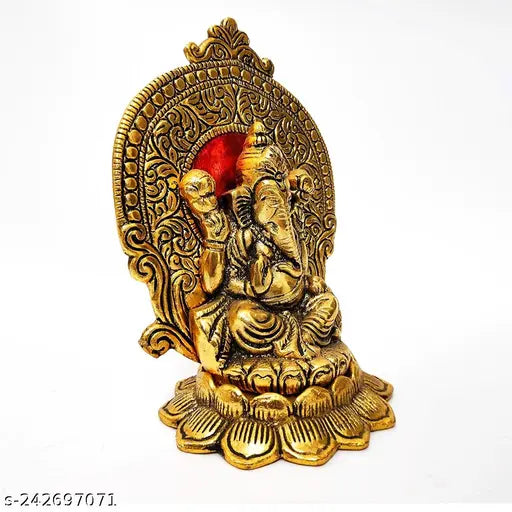 Metal Handicraft Gold Plated Ganesh Ji Idol  Sitting Ganesha for Gift and Puja Home Decor Showpiece Office Decorative Hindu God Murti