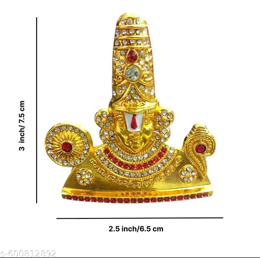 Beautifully Lord Venkateshwara with Stone Idol | Gold colour | 2.5x3 inch | Lord Balaji I Lord Vishnu I Tirupati Venkateshwara  |  for car dashboard,pooja room and living room