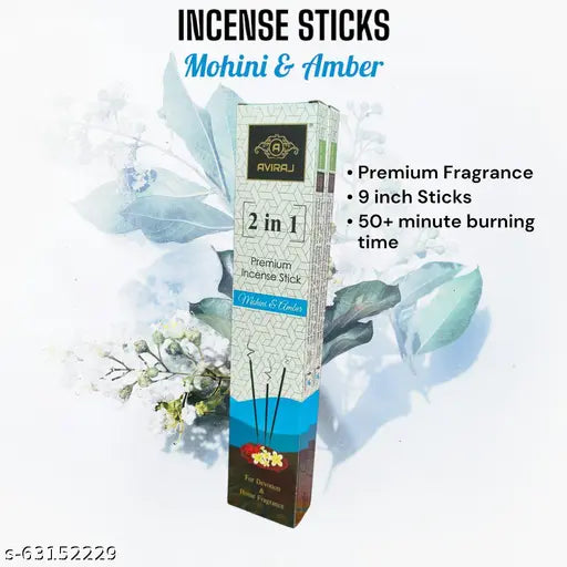 Aviraj Agarbatti Incense Sticks for Pooja Combo Pack of 12 Fragrance 2 - Amber , Mohini I I 100 Gm Each Box 2 in 1  I Puja I Dhup Batti I Dhoop Stick I 9 Inch Size I Natural Ingredients