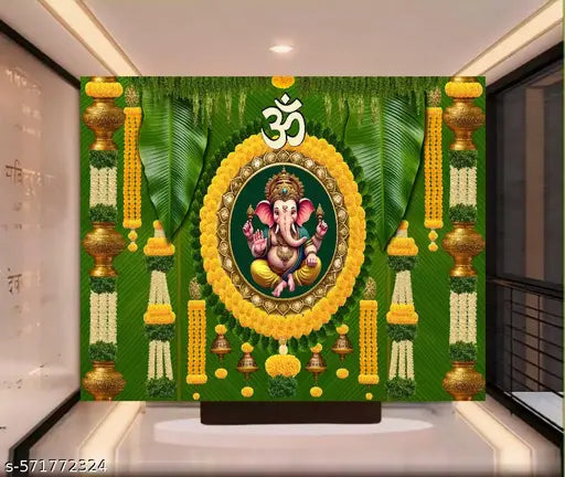 Backdrop Cloth for Pooja Decoration Traditional, Background Decoration Poster for Pooja Background,Curtain Cloth for Festival Fabric (Size-5x8 Feet)