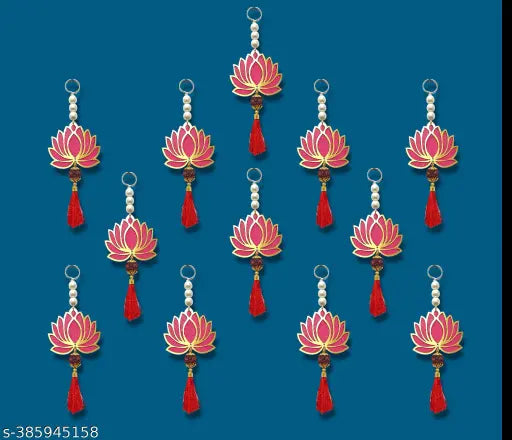 The ArtBlleZon Handicraft Lotus and Rudraksh Hangings for Decoration, Diwali Decor, Wedding and Temple Décor, All Festival Decor/showpiece for Home Décor (Pack of 12 pieces) Wall Decor & Hangings