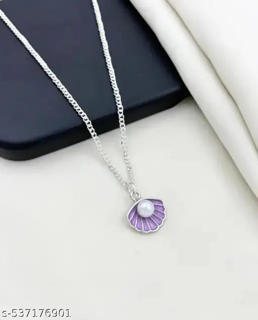 Silver-Toned Flower Pendant Necklace & Earring Set with Pearl Accent for Women