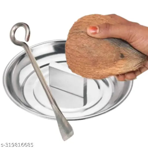 Stainless Steel coconut breaker/Cracker Tray and Peeler Rod (Set of 2)