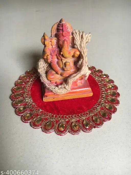 HEMDEV Surat Heavy Pure 9000 Velvet Embroidery Puja Aasan for Ganpati with Stone Work | Puja Altar Cloth for God Temple| Puja Aasan for Idols Sitting (4 Inch)