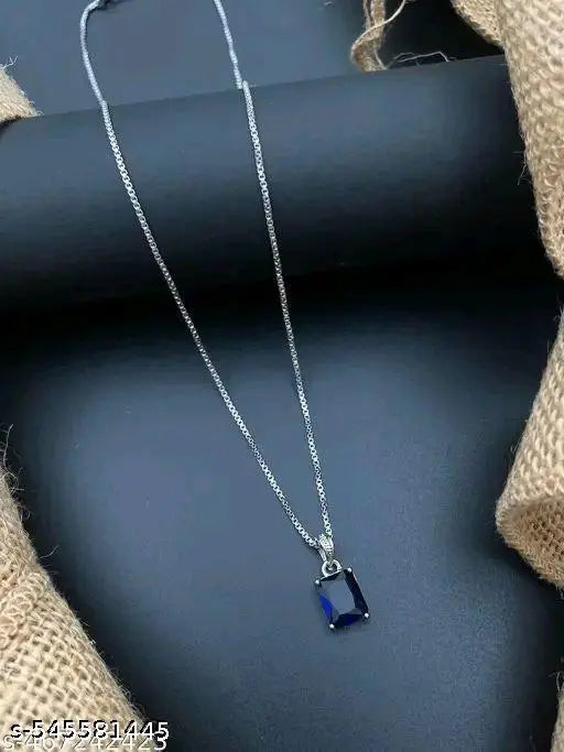 Silver Big Multicolour Stone Pendant Chain – Bold Beauty, Vibrant Sparkle