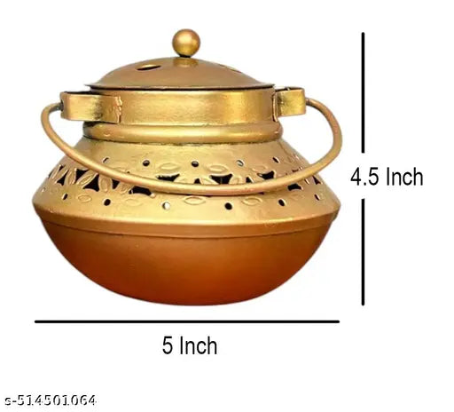 Handcrafted Hanging T-Light Holder/ Dhoop Dani with Wall Bracket | Vintage Dhoop Degchi and Lantern | Metal Wall Mount | 4.5 Inch