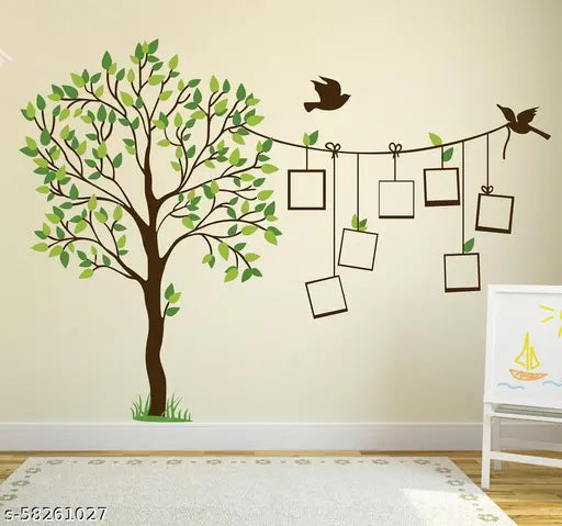 LANSTICK TREE WITH FAMILY PHOTO FRAME HANG BY BIRDS WALL STICKER