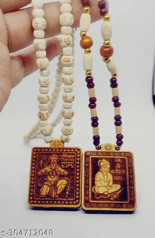 Bachapan Pack of 2 pcs origenal  hanuman ji mala Shri Bageshwar Dham Sarkar Original & Natural Wood Tulsi Kanthi Mala With Shri Hanuman Ji Pendant Locket for Men and Women Tulsi Mala is a traditional garland of Tulsi leaves.