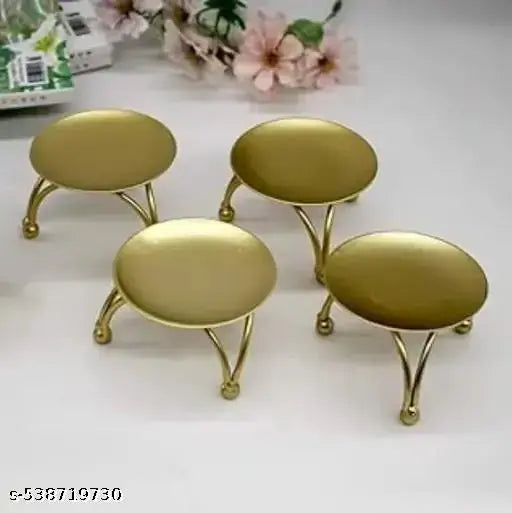 ( Pack Of 4 ) Golden Iron Plate Tealight Candle Holder & Stand, Diwali Decoration Items, Diwali Table Decoration, Diwali Pooja Decoration, Christmas Decoration Items, Christmas Table Decoration, Christmas Decor, Candle Holders, Candle Stands, Tealight Can