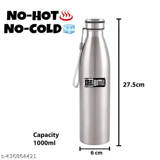 Stainless Steel Slim Light Weight Water Bottle With Loop 1000 Ml   School,College,Fridge,Home & Office bottle for Mens and Womens (Pack of 1)