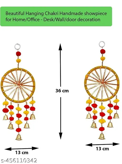 Handcrafted Door/Wall Hanging Dream Catcher Latkan Toran for Home/Office/Boutique_PomPoms Bells Gota Multicolor Home Decorated, Diwali Decoration, New year Decoration, Wedding Decoration, Navratri Decoration, Christmas Decoration, Dushera Decoration ( pac