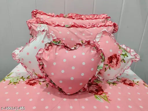 Home Bedding Set, 6 Piece, 90x100 Inches, with Frilly Pillowcases and Filled/Frilly Cushions.6 Piece Bedsheet Set.Complete Bedding Sets Double Queen Size,(6PC 1 Double Bedsheet, 2 pillow covers, 3 cushion covers )